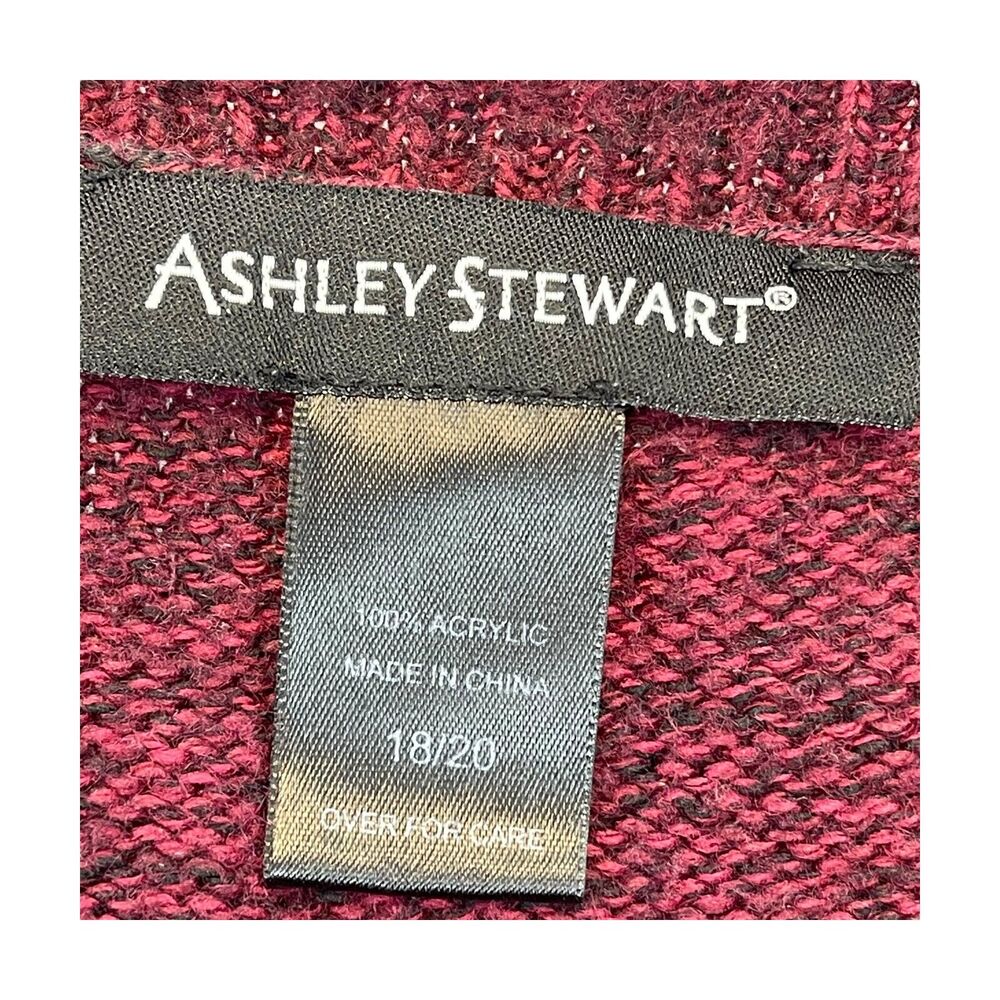 Ashley Stewart Sweater Women 18-20 Red Acrylic Cable Knit Ribbed V-Neck Pullover - Picture 2 of 7